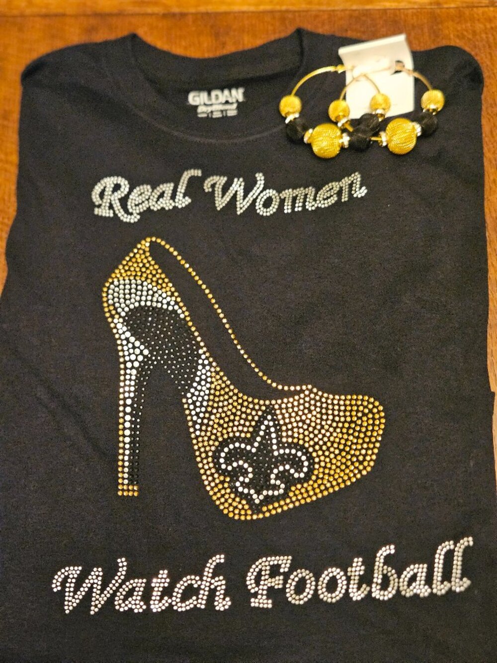 New Orleans Saints Beaded  Real Women Watch Football &  Matching Earrings Size M